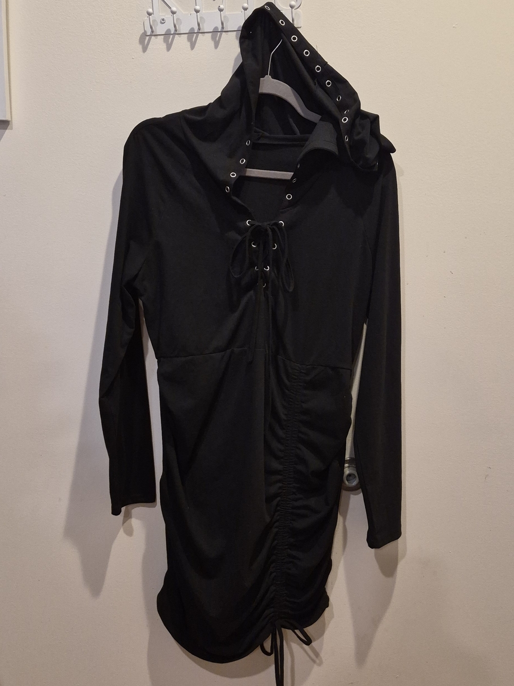 Black Hooded Lace-Up Tunic Dress